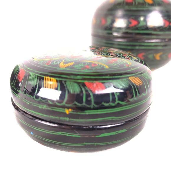 Etched Black Lacquerware Asian Burmese Nesting Betel Kun-It Bowl Boxes 3pc Set - Picture 7 of 8